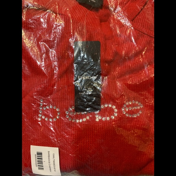 Bebe Logo Thermal Tie Waist Top Cherry Red Size L - Picture 9 of 9